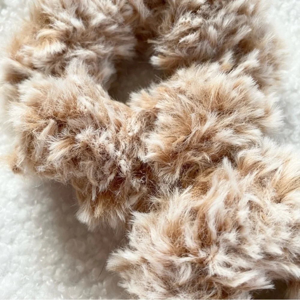 Tan Faux Fur Handmade Hair Scrunchies Set of 2
